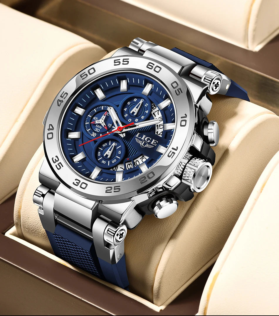 LIGE Sports Man Wristwatch Waterproof Luminous Date Quartz Men Watch Big Dial
