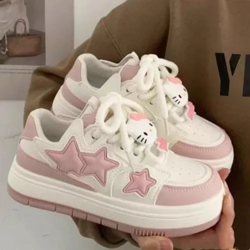 New Korean Shoes Kawaii Pink Platform Sneakers Women Vintage Vulcanize Spring