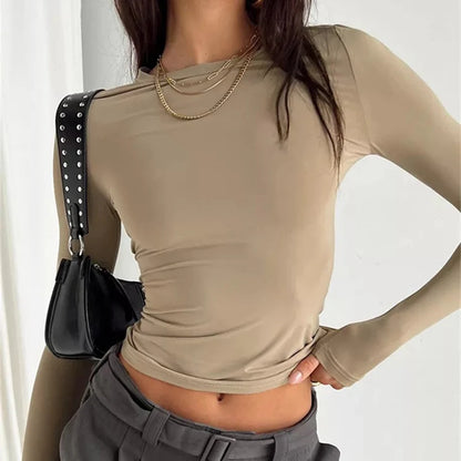 Women Long Sleeve T Shirt Spring Autumn Solid Slim Fit Casual Shirts Female
