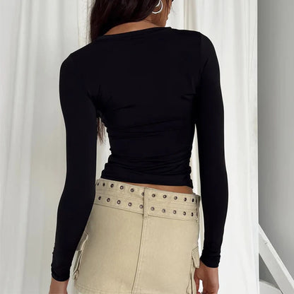 Women Long Sleeve T Shirt Spring Autumn Solid Slim Fit Casual Shirts Female