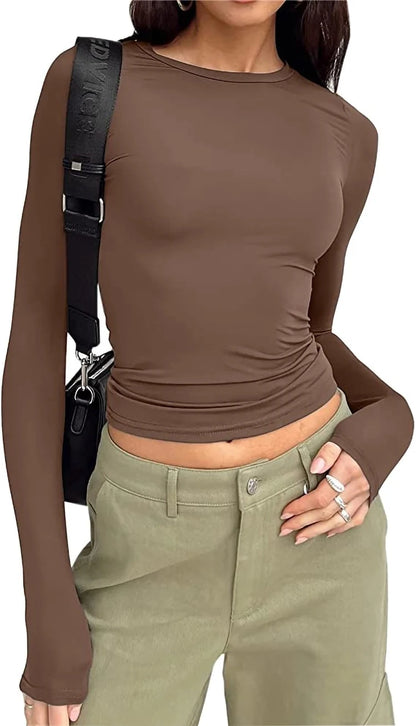 Women Long Sleeve T Shirt Spring Autumn Solid Slim Fit Casual Shirts Female