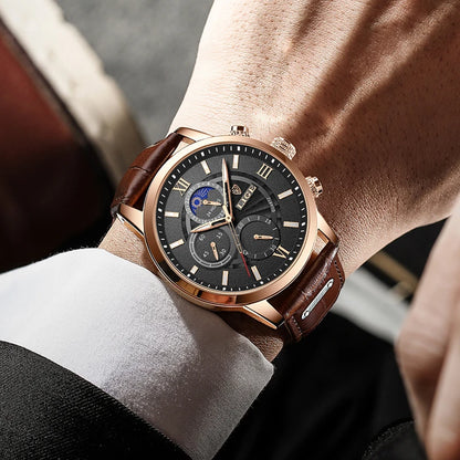2024 New Mens Watches LIGE Top Brand Luxury Leather Casual Quartz Watch
