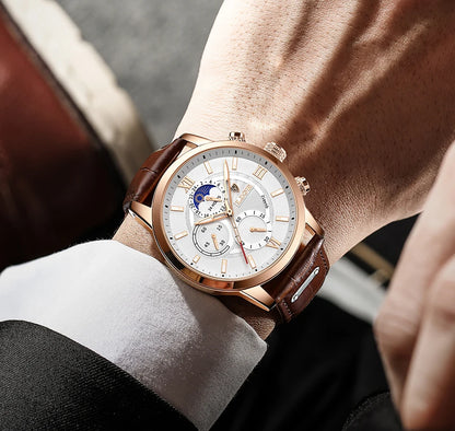 2024 New Mens Watches LIGE Top Brand Luxury Leather Casual Quartz Watch