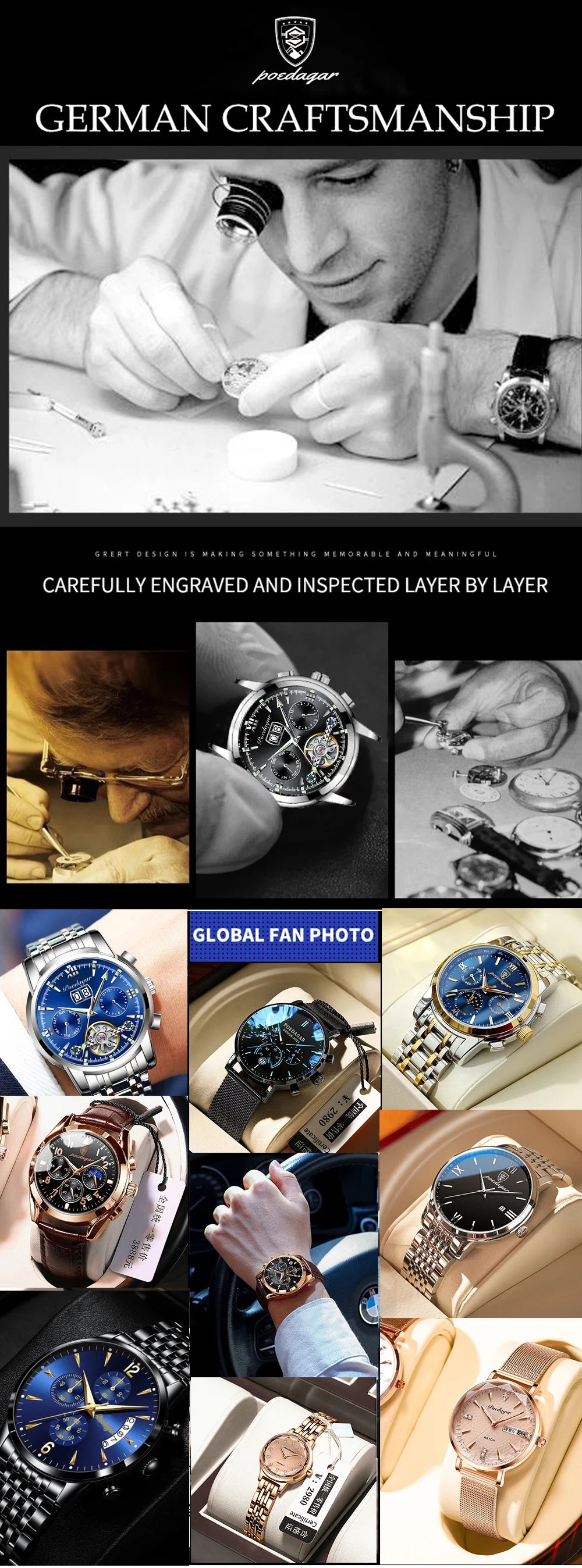 2023 New POEDAGAR Luxury Watch Business Waterproof Male Clock Luminous Date