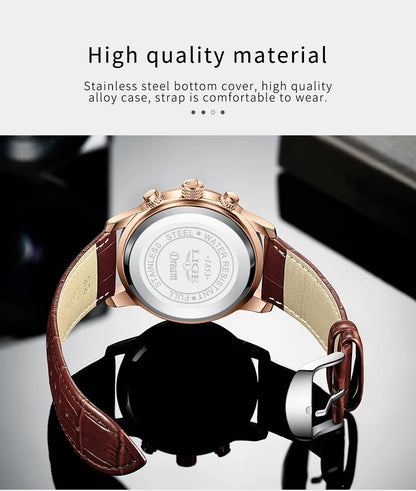 2024 New Mens Watches LIGE Top Brand Luxury Leather Casual Quartz Watch