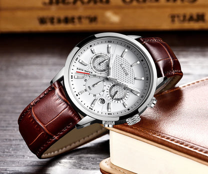 2024 New Mens Watches LIGE Top Brand Luxury Leather Casual Quartz Watch
