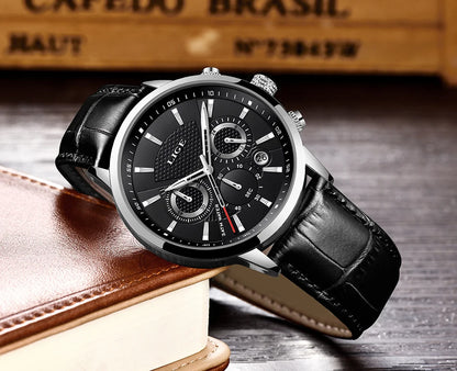 2024 New Mens Watches LIGE Top Brand Luxury Leather Casual Quartz Watch