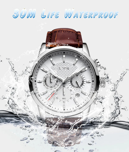 2024 New Mens Watches LIGE Top Brand Luxury Leather Casual Quartz Watch