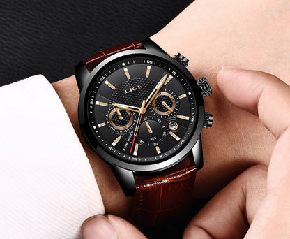 2024 New Mens Watches LIGE Top Brand Luxury Leather Casual Quartz Watch