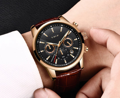 2024 New Mens Watches LIGE Top Brand Luxury Leather Casual Quartz Watch