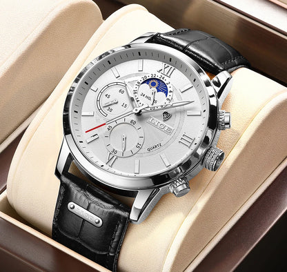 2024 New Mens Watches LIGE Top Brand Luxury Leather Casual Quartz Watch
