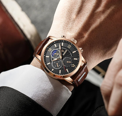 2024 New Mens Watches LIGE Top Brand Luxury Leather Casual Quartz Watch