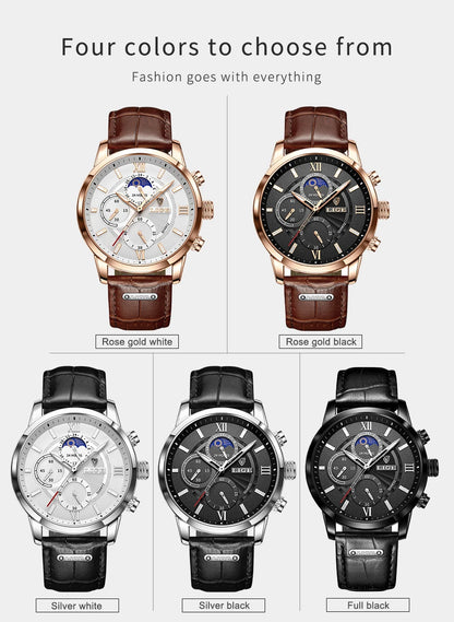 2024 New Mens Watches LIGE Top Brand Luxury Leather Casual Quartz Watch