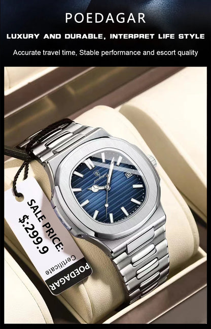 2023 New POEDAGAR Luxury Watch Business Waterproof Male Clock Luminous Date