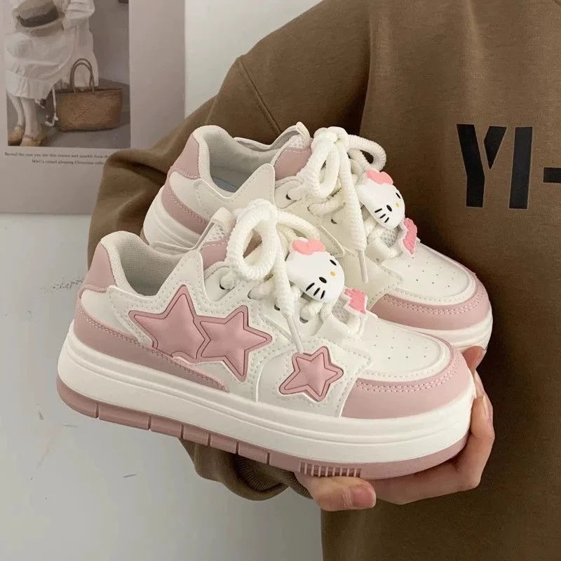 New Korean Shoes Kawaii Pink Platform Sneakers Women Vintage Vulcanize Spring