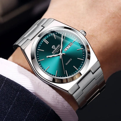 UTHAI Men Watch Light Luxury Brand Stainless Steel Double Calendar Waterproof Male