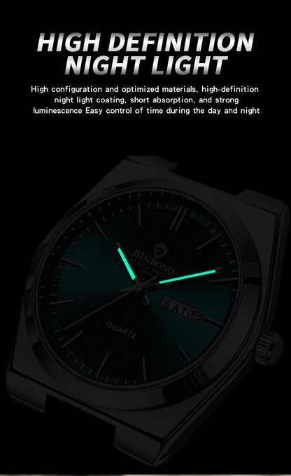UTHAI Men Watch Light Luxury Brand Stainless Steel Double Calendar Waterproof Male