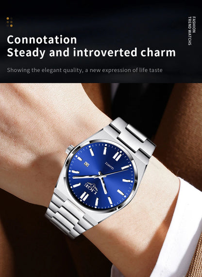 LIGE Business Men Watches Luxury New Top Waterproof Stainless Steel Quartz Wrist