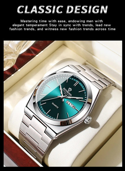 UTHAI Men Watch Light Luxury Brand Stainless Steel Double Calendar Waterproof Male