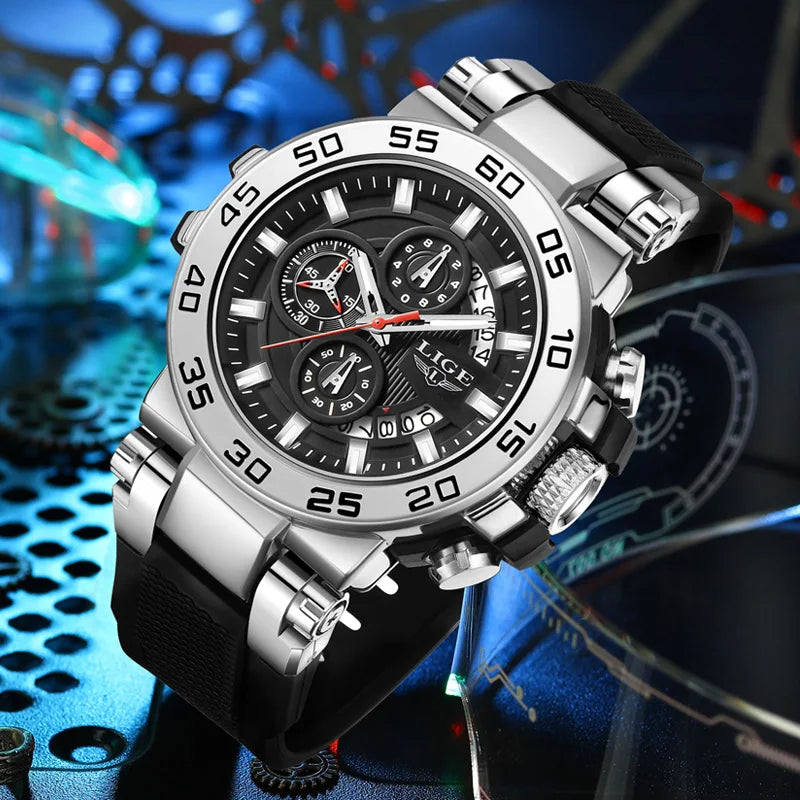 LIGE Sports Man Wristwatch Waterproof Luminous Date Quartz Men Watch Big Dial
