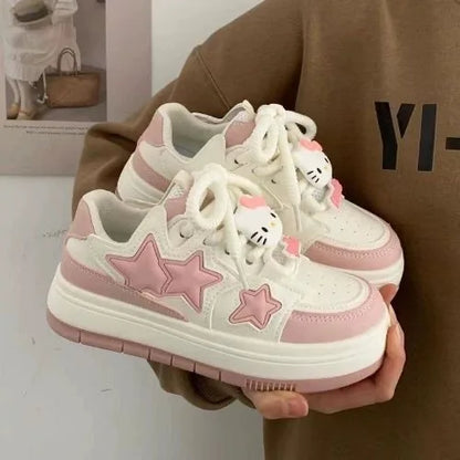 New Korean Shoes Kawaii Pink Platform Sneakers Women Vintage Vulcanize Spring