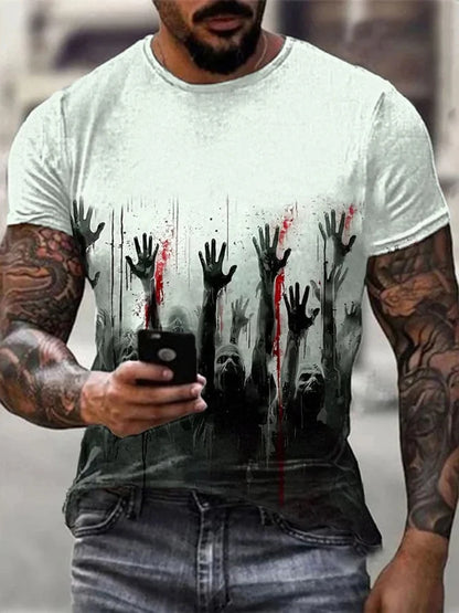 Summer men's T-shirts fun horror clothing tops 3D printed blood print T-shirts