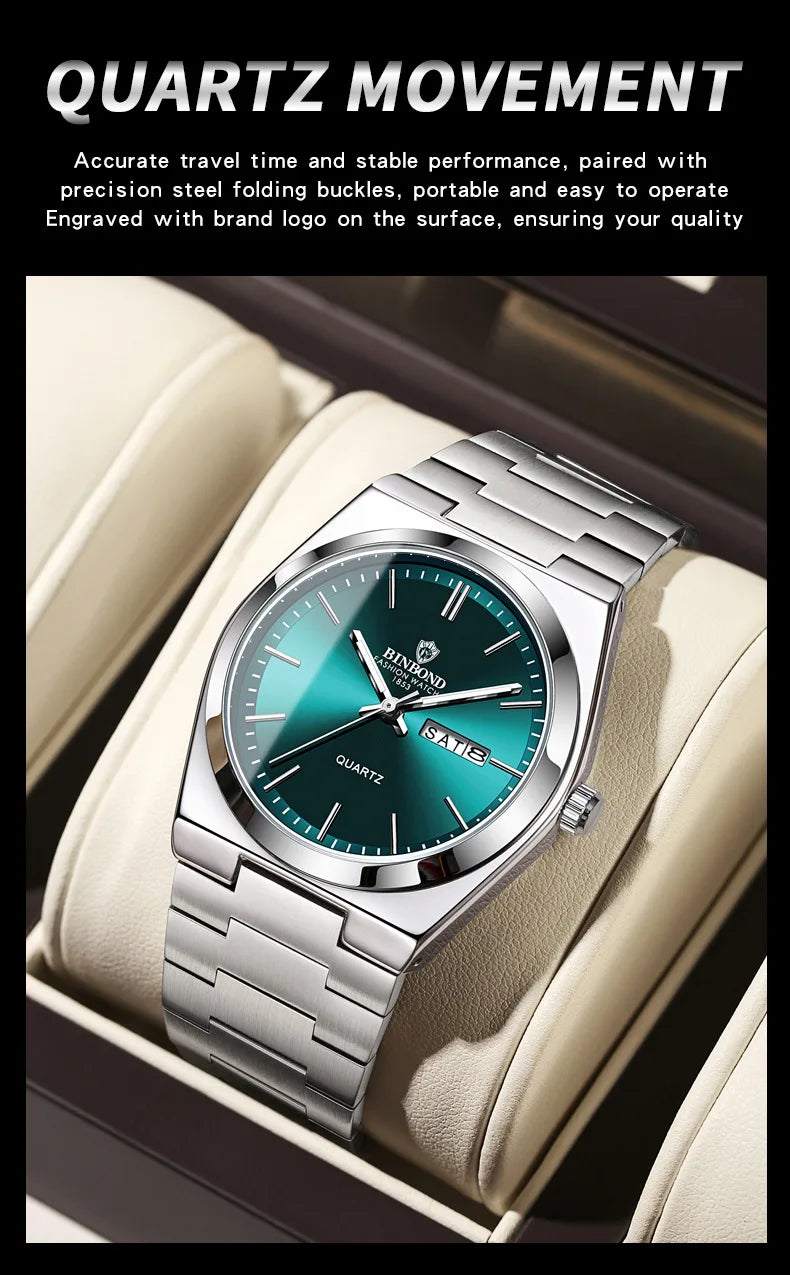 UTHAI Men Watch Light Luxury Brand Stainless Steel Double Calendar Waterproof Male