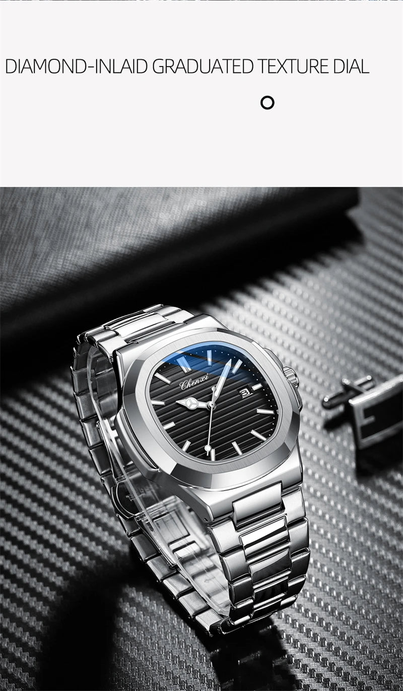 CHENXI 8222 Men's Quartz Watch Luxury Stainless Steel Wristwatch Waterproof
