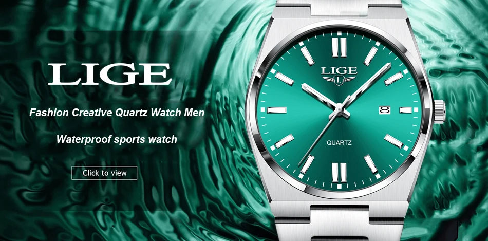 LIGE Business Men Watches Luxury New Top Waterproof Stainless Steel Quartz Wrist