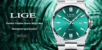 LIGE Business Men Watches Luxury New Top Waterproof Stainless Steel Quartz Wrist