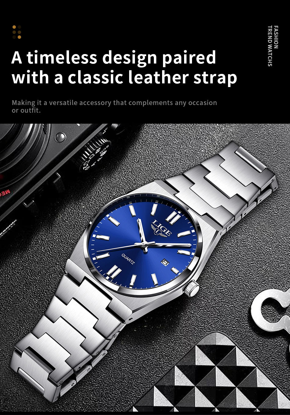 LIGE Business Men Watches Luxury New Top Waterproof Stainless Steel Quartz Wrist