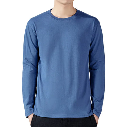 T Shirt For Men Cotton Long Sleeve T-shirts Solid Color Men's Clothing Full