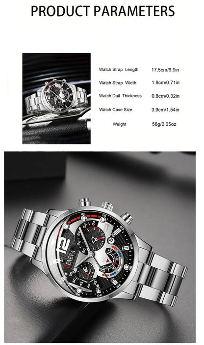 New Hot Watches Fashion Men Stainless Steel Watch Luxury Calendar Quartz