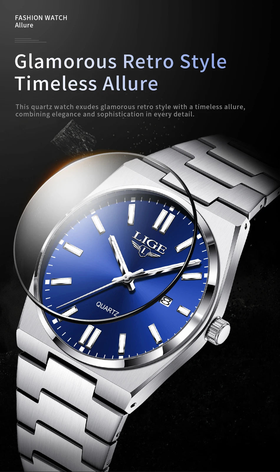 LIGE Business Men Watches Luxury New Top Waterproof Stainless Steel Quartz Wrist