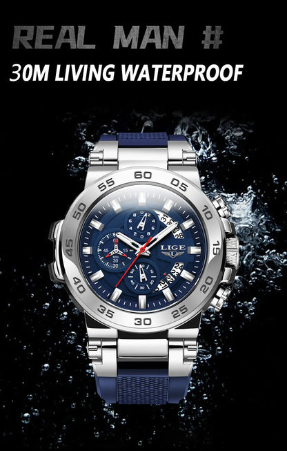 LIGE Sports Man Wristwatch Waterproof Luminous Date Quartz Men Watch Big Dial