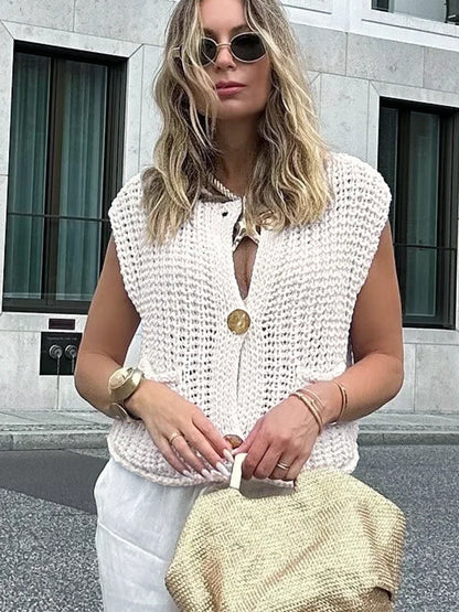 Sleeveless Knitted Vest Chic Clothes Solid Color Casual Women'S Tank Top Women