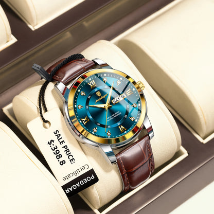 POEDAGAR Luxury Man Wristwatch Waterproof Luminous Date Week Leather Watch