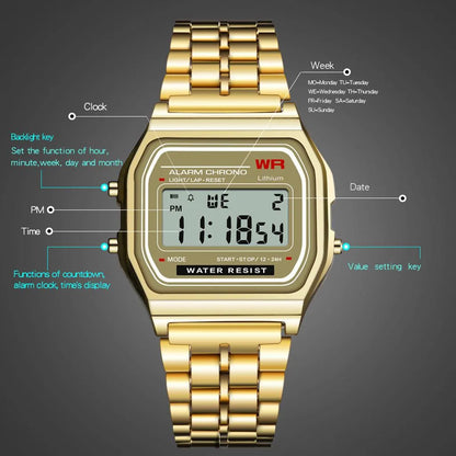 2024 Digital Watches For Men Sports Waterproof Bracelet Clock Gold Electronice