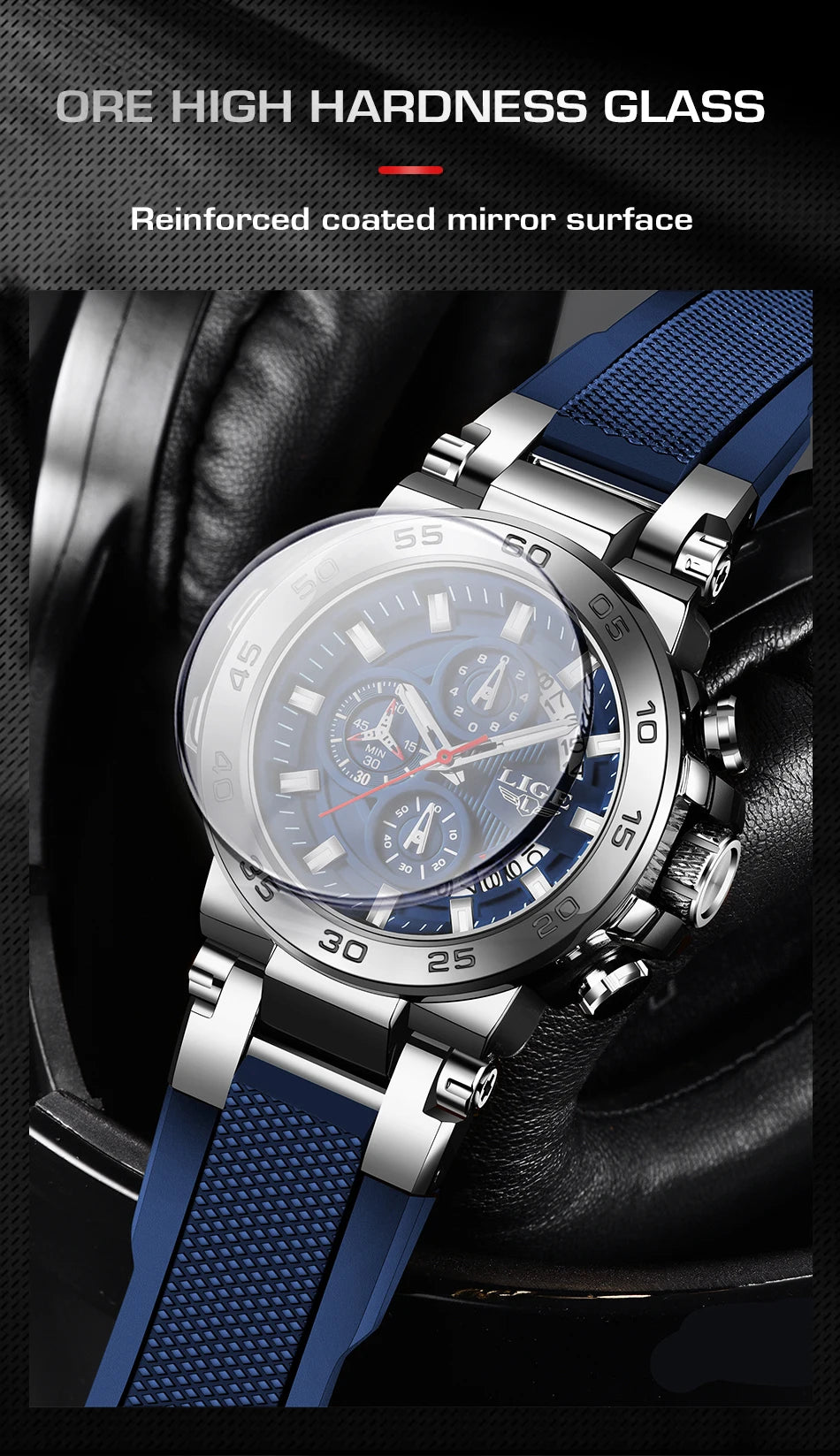 LIGE Sports Man Wristwatch Waterproof Luminous Date Quartz Men Watch Big Dial