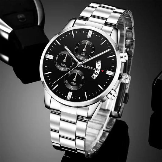 Fashion Mens Watches Luxury Silver Stainless Steel Quartz Wrist Watch Man