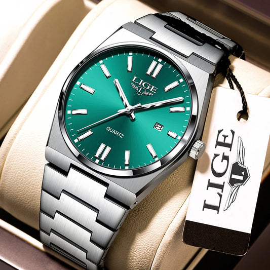 LIGE Business Men Watches Luxury New Top Waterproof Stainless Steel Quartz Wrist