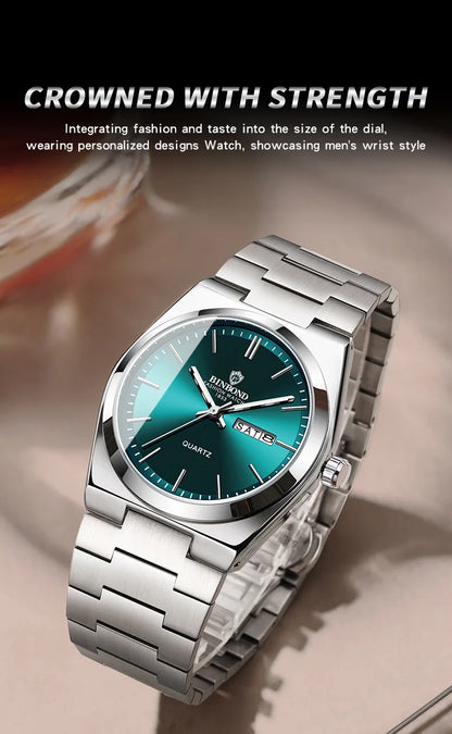 UTHAI Men Watch Light Luxury Brand Stainless Steel Double Calendar Waterproof Male