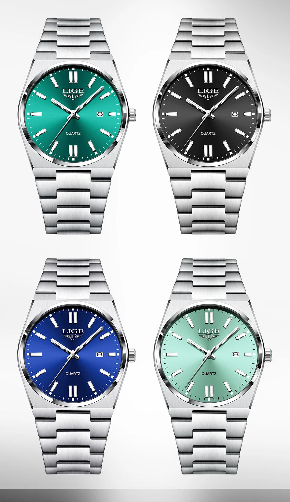 LIGE Business Men Watches Luxury New Top Waterproof Stainless Steel Quartz Wrist