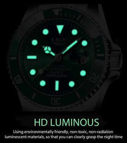 LIGE Top Brand Luxury Fashion Diver Watch Men 30ATM Waterproof Date Clock