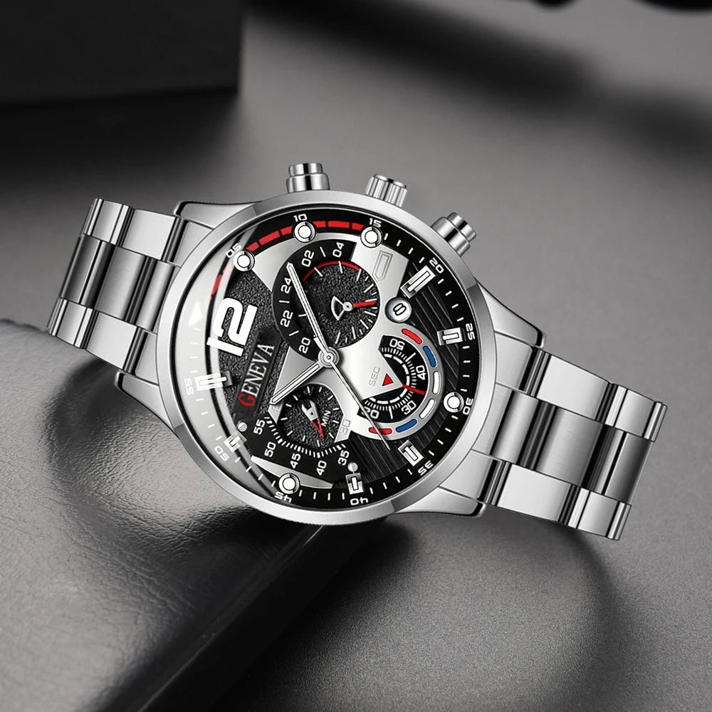 New Hot Watches Fashion Men Stainless Steel Watch Luxury Calendar Quartz