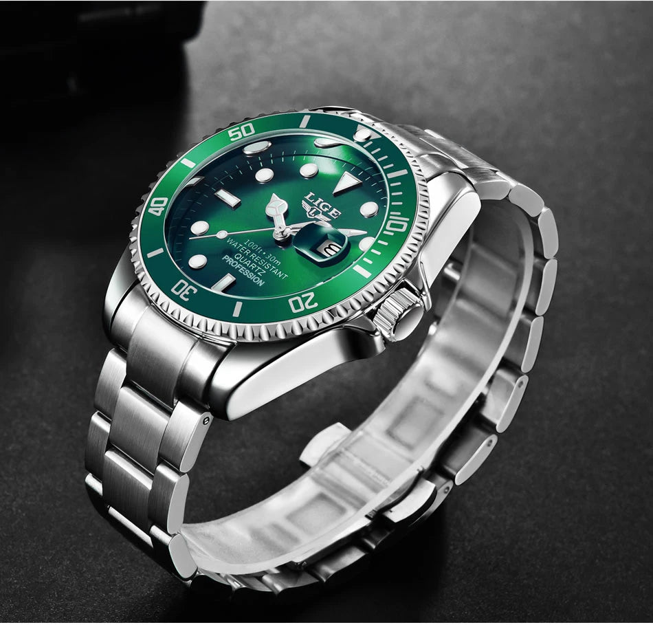 LIGE Top Brand Luxury Fashion Diver Watch Men 30ATM Waterproof Date Clock