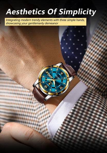 POEDAGAR Luxury Man Wristwatch Waterproof Luminous Date Week Leather Watch