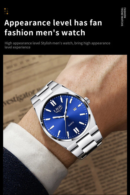 LIGE Business Men Watches Luxury New Top Waterproof Stainless Steel Quartz Wrist