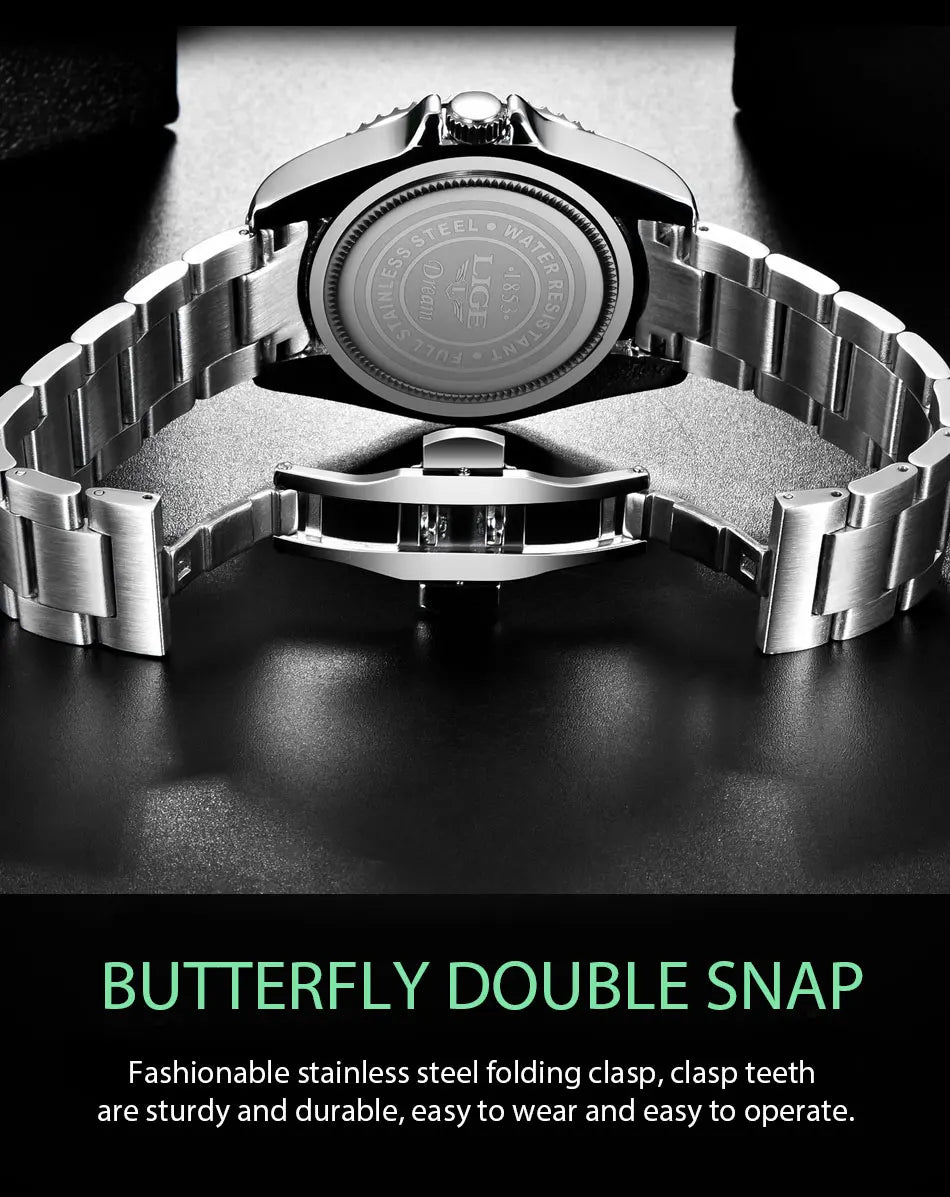 LIGE Top Brand Luxury Fashion Diver Watch Men 30ATM Waterproof Date Clock