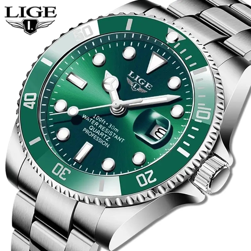 LIGE Top Brand Luxury Fashion Diver Watch Men 30ATM Waterproof Date Clock